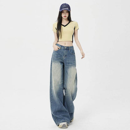 Women's Washed Vintage Blue Draped Loose High-Waist Wide-Leg Jeans | MuddyStock Originals MuddyStock