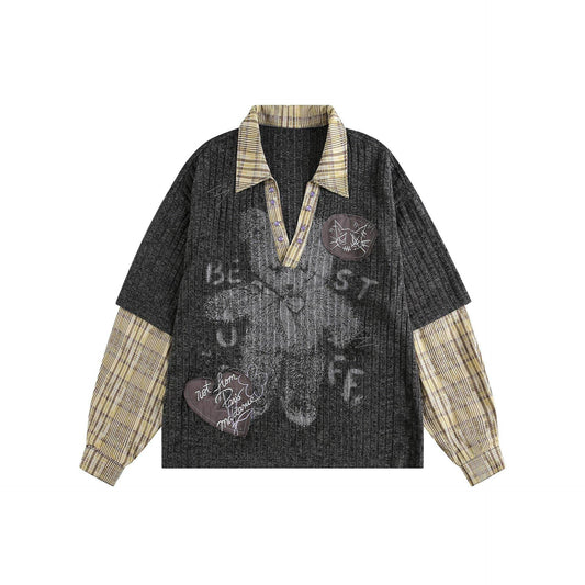 Two fake knitted sweaters with teddy bear pattern for women | MuddyStock Originals Khaki MuddyStock