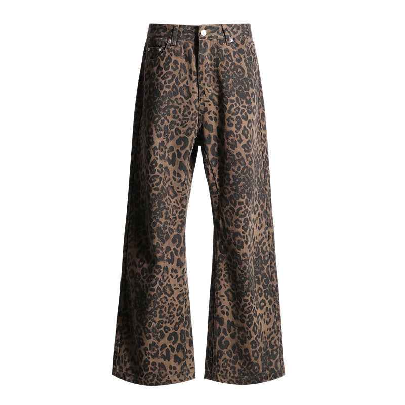 Women's Wide Leg Loose Vintage Casual Pants | MuddyStock Originals Coffee Brown Leopard Pattern # Extended Length MuddyStock