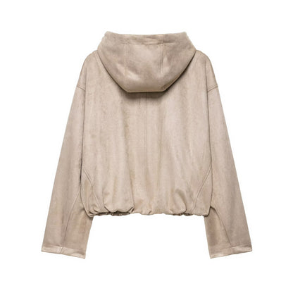 Loose Hooded Faux Velvet Short Jacket for Women eprolo