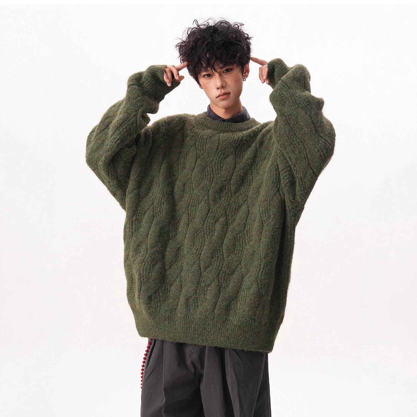 Vintage Round Neck Sweater for Men | MuddyStock Originals Green MuddyStock