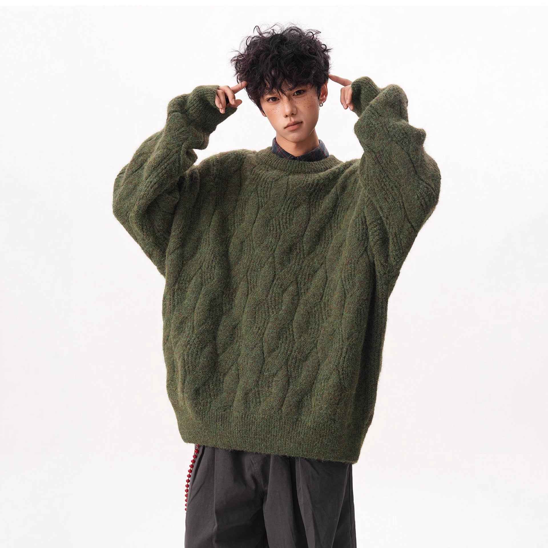 Vintage Round Neck Sweater for Men | MuddyStock Originals Green MuddyStock