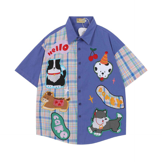 Color blocked dog design short sleeved shirt for women | MuddyStock Originals
