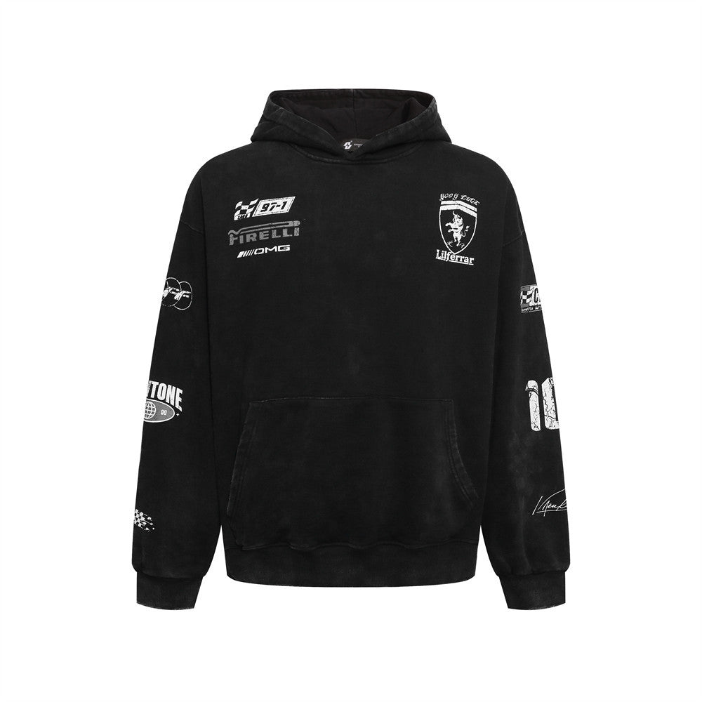 Wear and tear letter printed hoodie for men | MuddyStock Originals Black