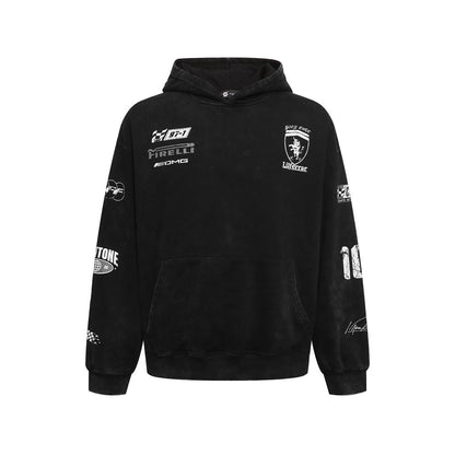 Wear and tear letter printed hoodie for men | MuddyStock Originals Black