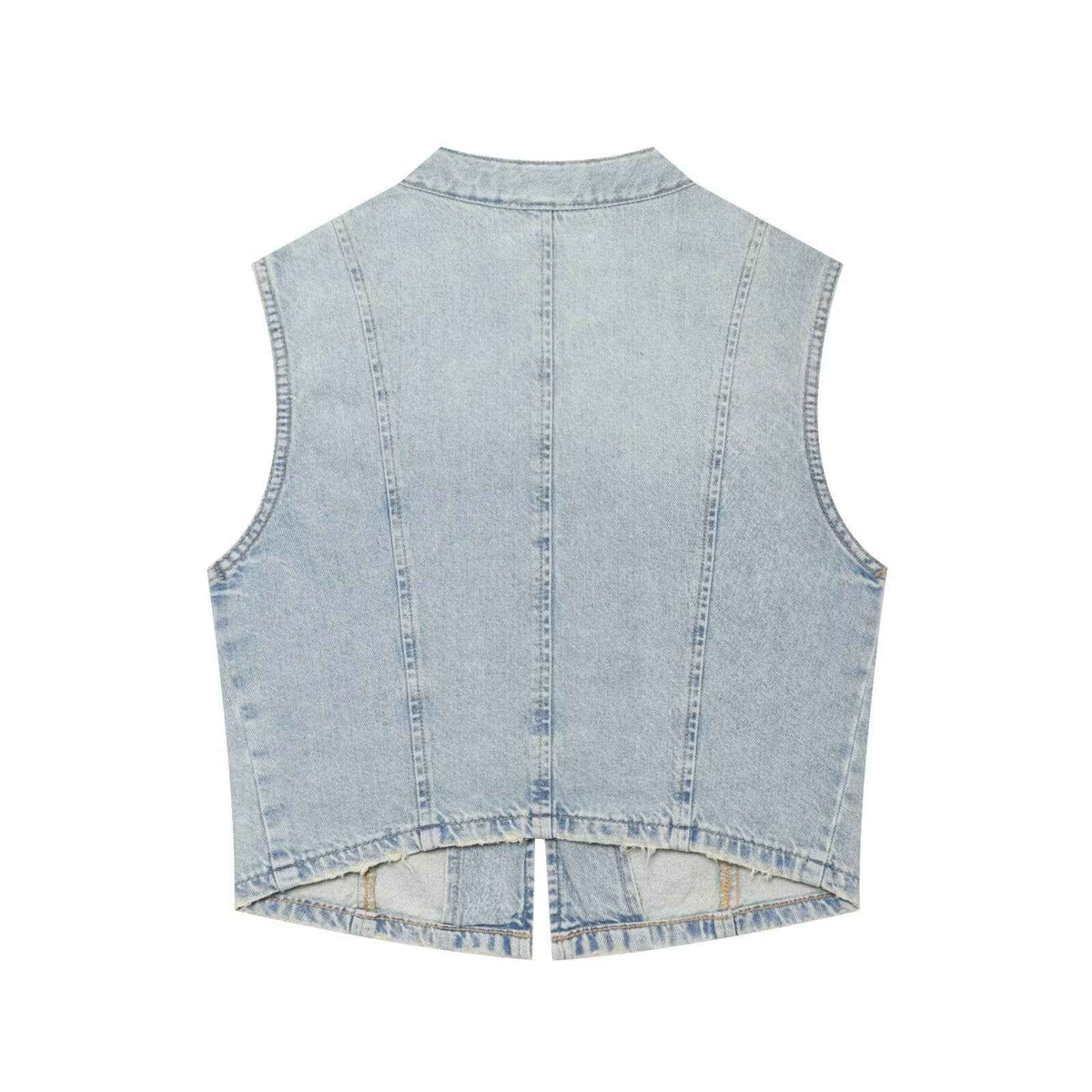 Knot button up stand up collar denim vest for women | MuddyStock Originals