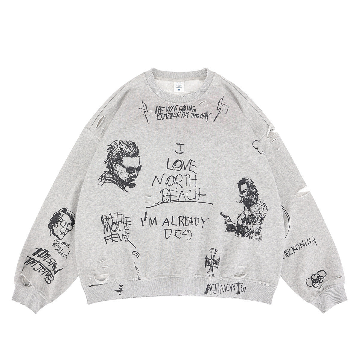 Faded Distressed Retro Crewneck Sweatshirt For Men | MuddyStock Originals Flower Gray