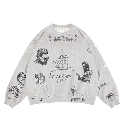Faded Distressed Retro Crewneck Sweatshirt For Men | MuddyStock Originals Flower Gray