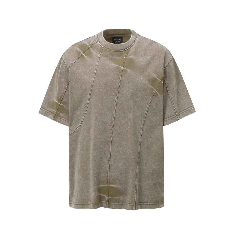Spray-dyed Old Washed Short-sleeved T-shirt For Men null