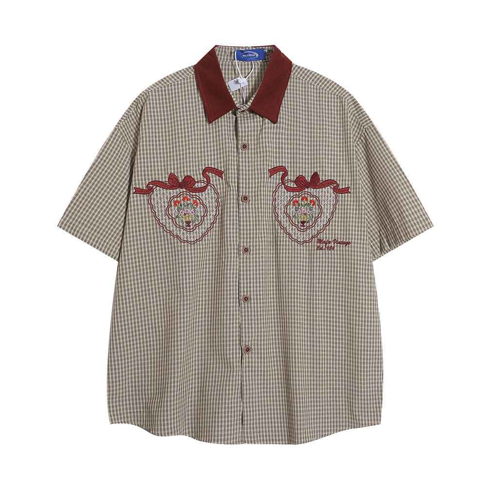 Fashion Fine Plaid Short-sleeved Shirt For Men Khaki null