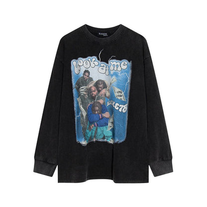 Men's Punk Wash Pure Cotton Long Sleeve t-shirt null