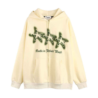 High Street Niche Five-pointed Star Brushed Hoodie For Women Apricot MuddyStock