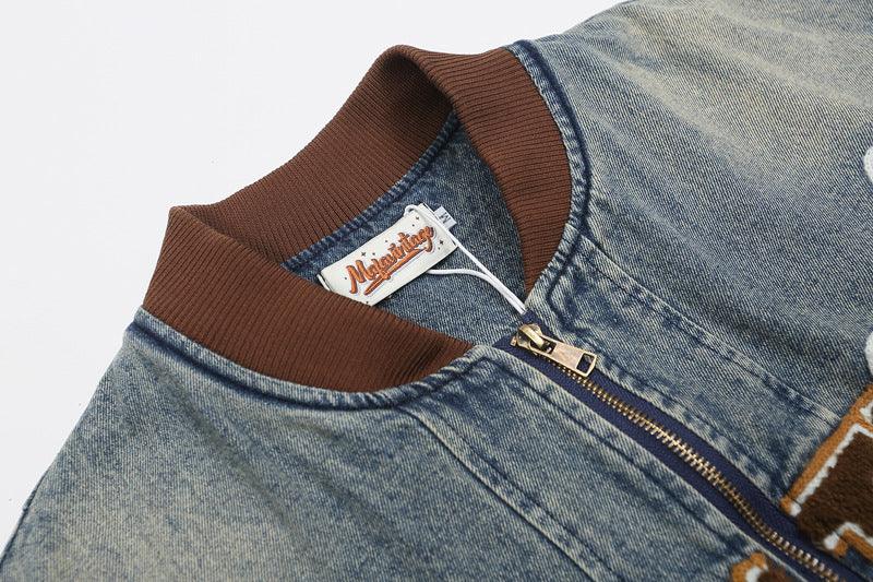 Letter Patch Embroidered Denim Baseball Jacket For Men null
