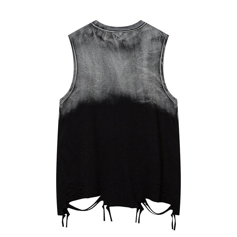 Tie-dye Gradient Ripped Necklace Vest For Men And Women MuddyStock