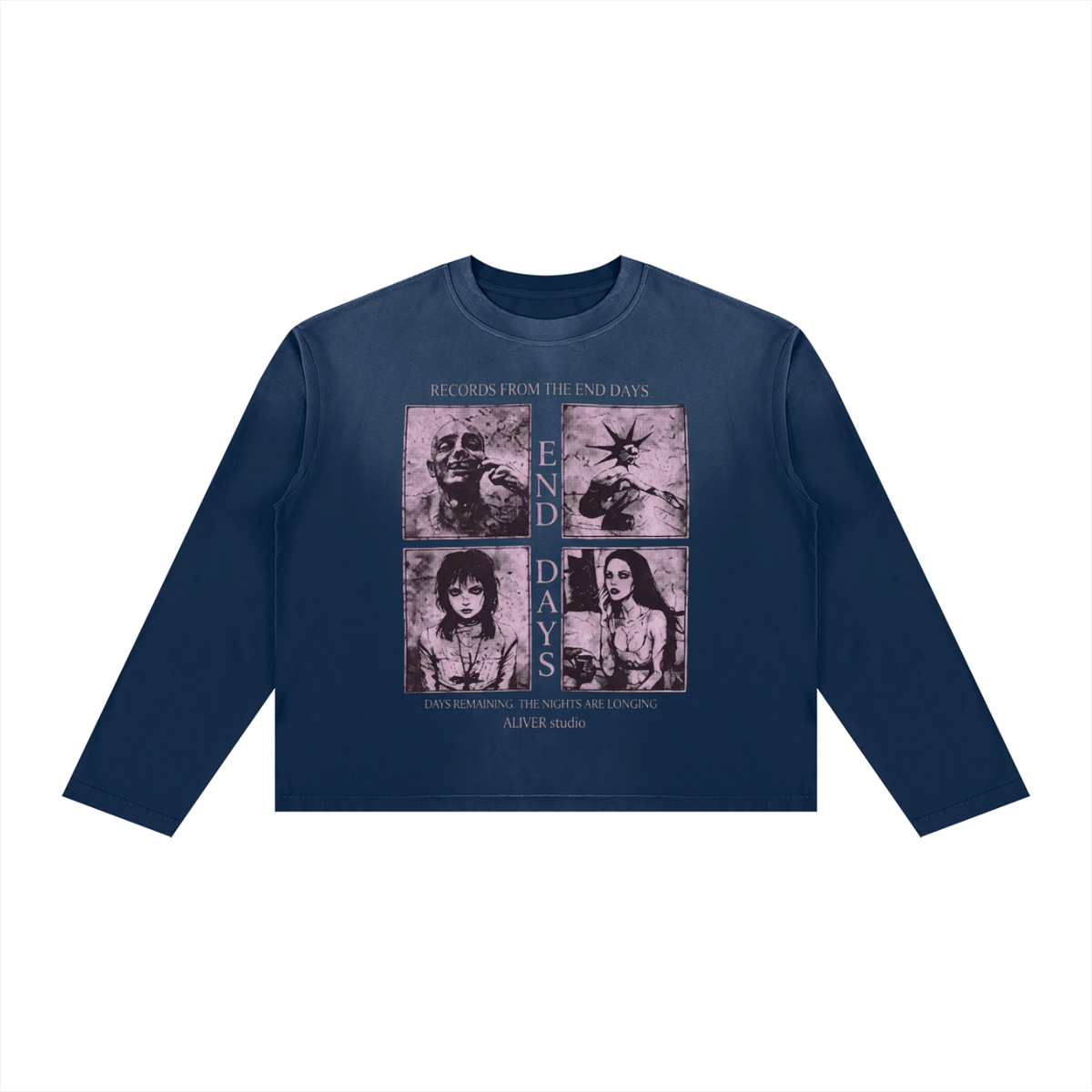 Sunfade Boxy Long Sleeve T-Shirt For Men | MuddyStock Originals Navy Blue