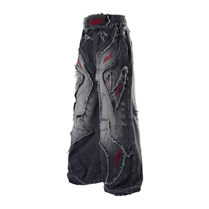 Distressed Raw-edge Embroidered Jeans For Women