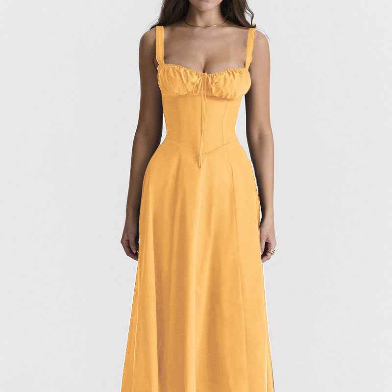 Sleeveless Feminine French-style Womens Dress Orange Yellow