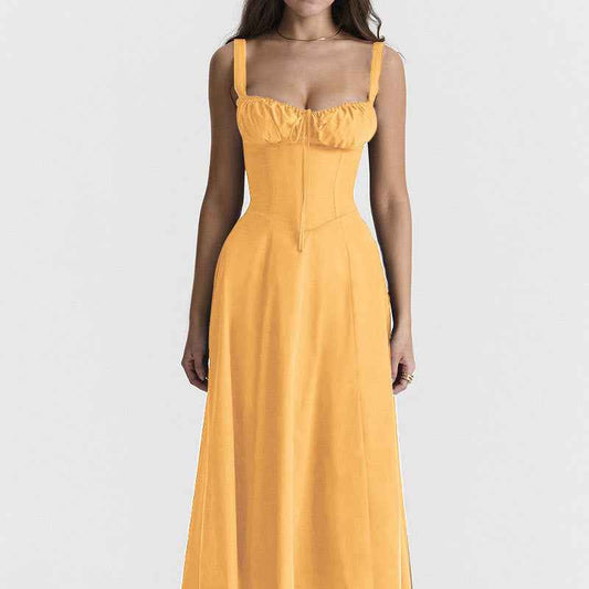 Sleeveless Feminine French-style Womens Dress Orange Yellow