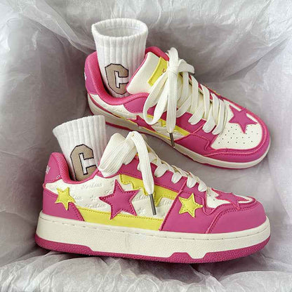 Retro Five-pointed Star Lightweight Trendy Board Shoes For Men And Women Rose Red null