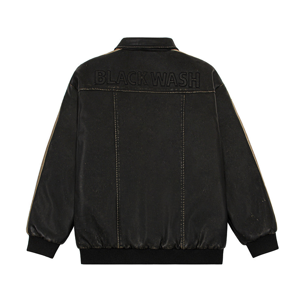 Distressed PU Leather Jacket For Men
