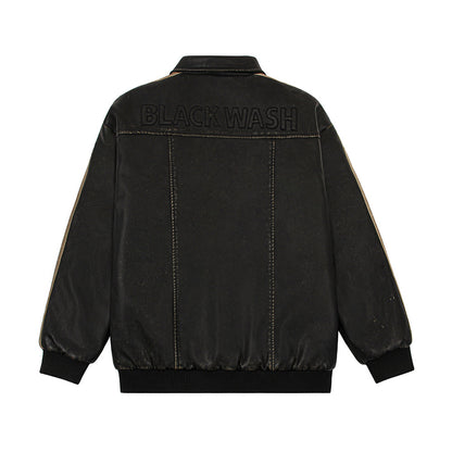 Distressed PU Leather Jacket For Men
