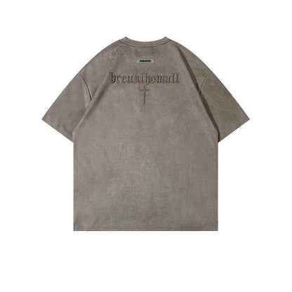 Retro Alphabet Embroidered T-shirt Men Gray MuddyStock