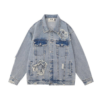 Paste Cloth Embroidery Spider Jacket For Women Blue null