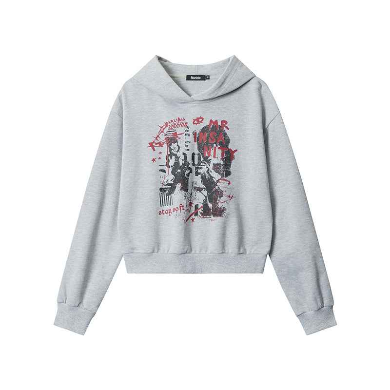 Letter Printed Hoodie For Women Gray MuddyStock