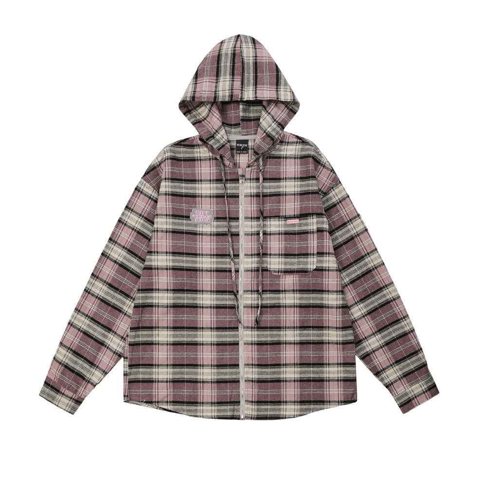 Striped Plaid Hooded Shirt For Men null