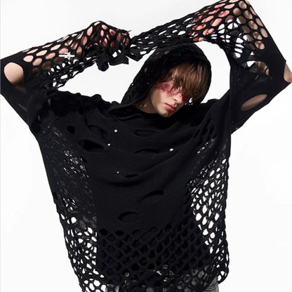 Hollow Pearl Decorative Hoodie For Men