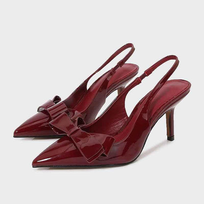 Pointed-toe Bow-knot Sandals Wine red null