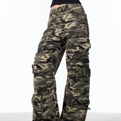Retro Design Camouflage Cargo Pants For Women Camouflage