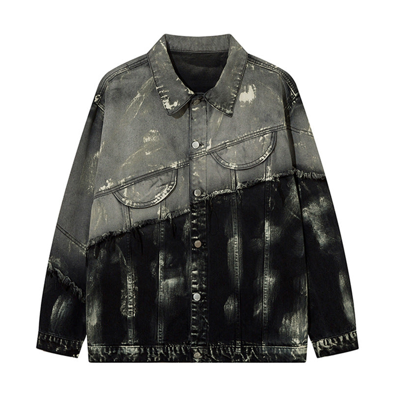 Men's Trendy Punk Contrast Color Gradient Irregular Stitching Jacket Gray