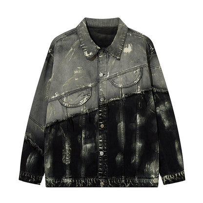 Men's Trendy Punk Contrast Color Gradient Irregular Stitching Jacket Gray