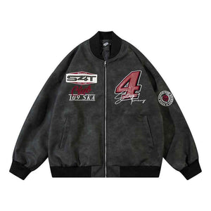 European And American-style Letter Affixed Cloth Embroidered Loose Pu Leather Baseball Jacket For Men And Women Black