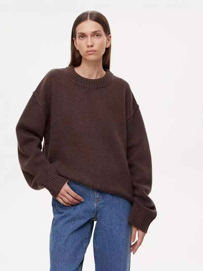 Ladies New Autumn And Winter Loose Round Neck Sweater Brown MuddyStock