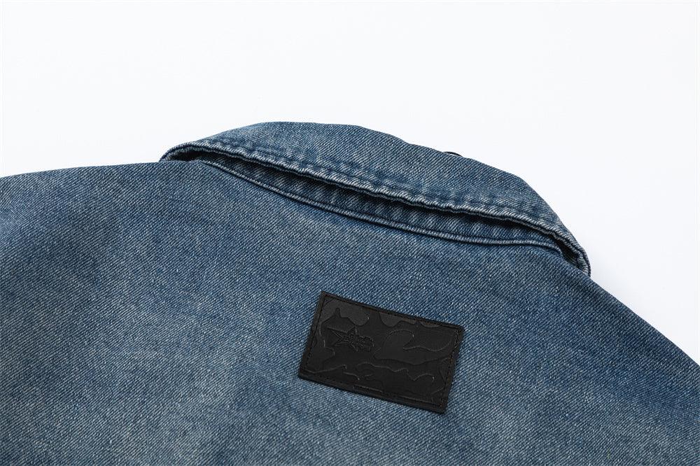 European And American Style Stitching PU Leather Sleeve Denim Jacket For Women null