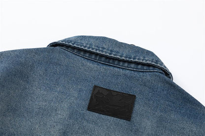 European And American Style Stitching PU Leather Sleeve Denim Jacket For Women null