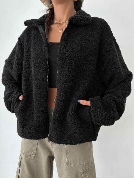 Women's Regular Fit Teddy Fleece Drop Shoulder Jacket MuddyStock