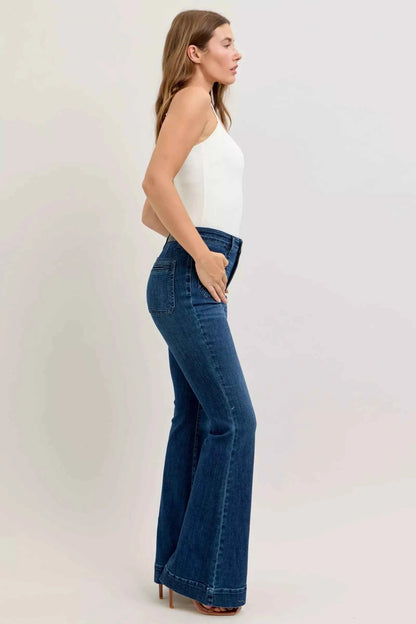 High-Waisted Flare Jeans with Front Pockets For Women Trendsi