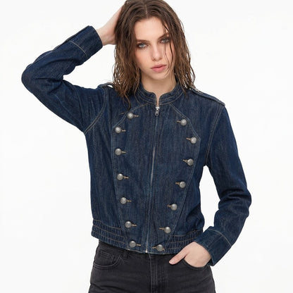 Button embellished denim jacket for women | MuddyStock Originals