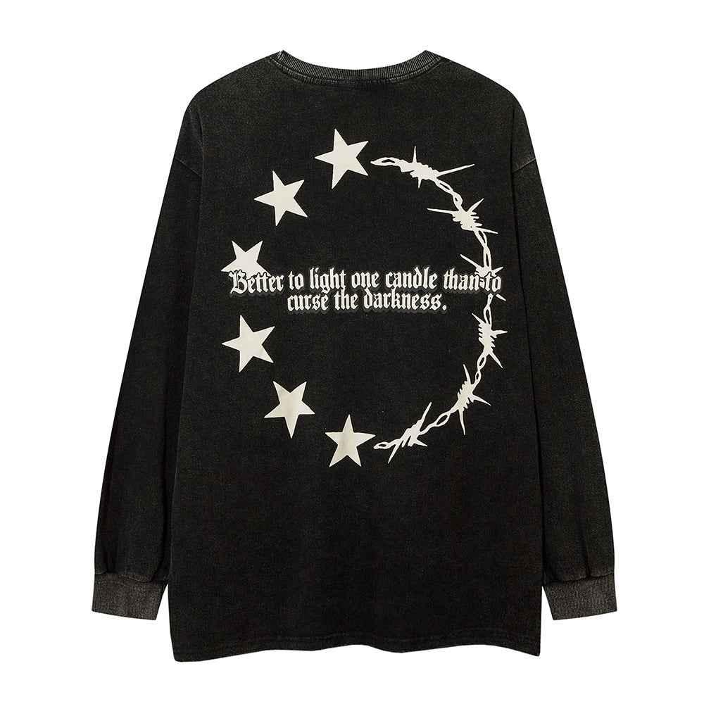 Cotton Washed And Worn Loose Long Sleeve Crew Neck T-shirt For Women null