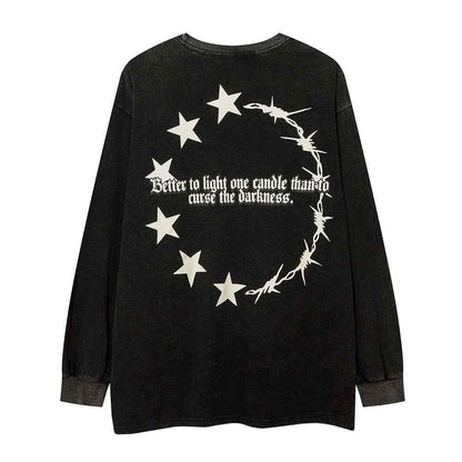 Cotton Washed And Worn Loose Long Sleeve Crew Neck T-shirt For Women null
