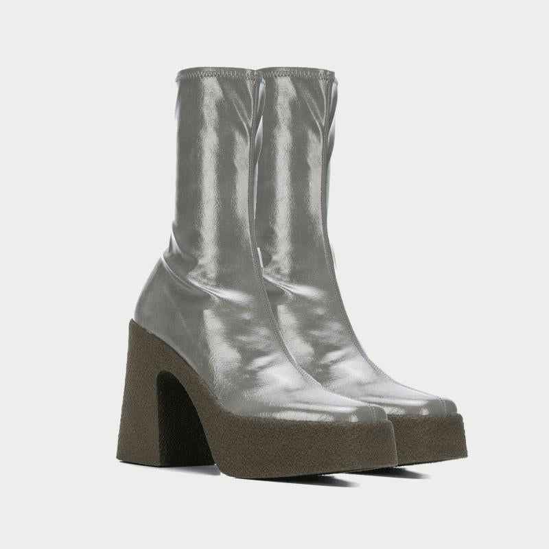 Square Toe Platform Platform High Heel Boots For Women Grey