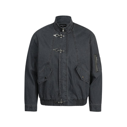 American Retro High-end Washed Vintage Design Stand-collar Casual Jacket For Men