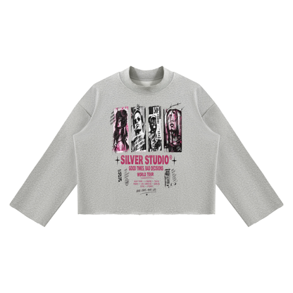 Mock Neck Raw Edge Boxy Sweatshirt For Men| MuddyStock Originals Flower Gray