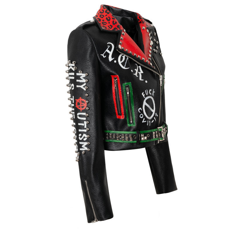 Slim Fit Rivet Punk Style Jacket For Women