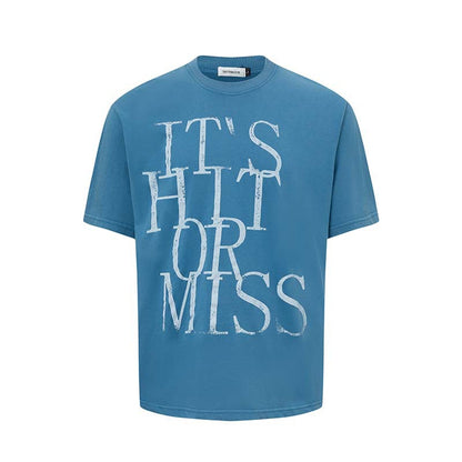 Men's American-style Letter Printed Round Neck T-shirt Blue