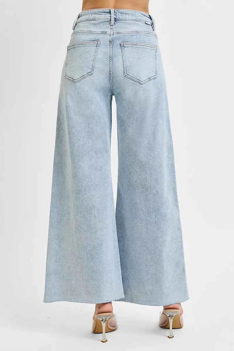 RISEN Full Size High Rise Ankle Wide Palazzo Jeans Plus Size For Women Trendsi