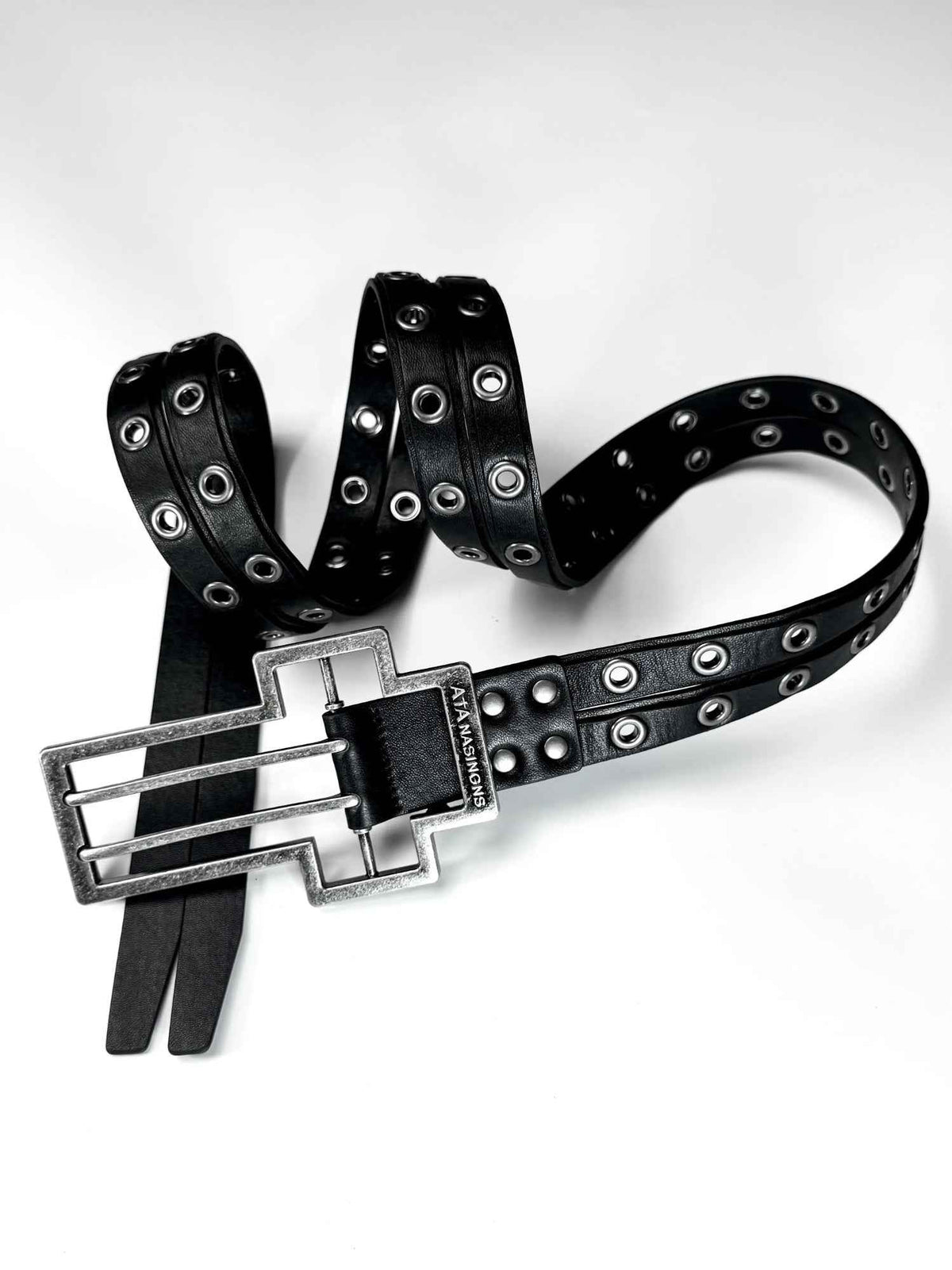 Distressed Cross-pattern Full-grain Leather Double-layer Belt
